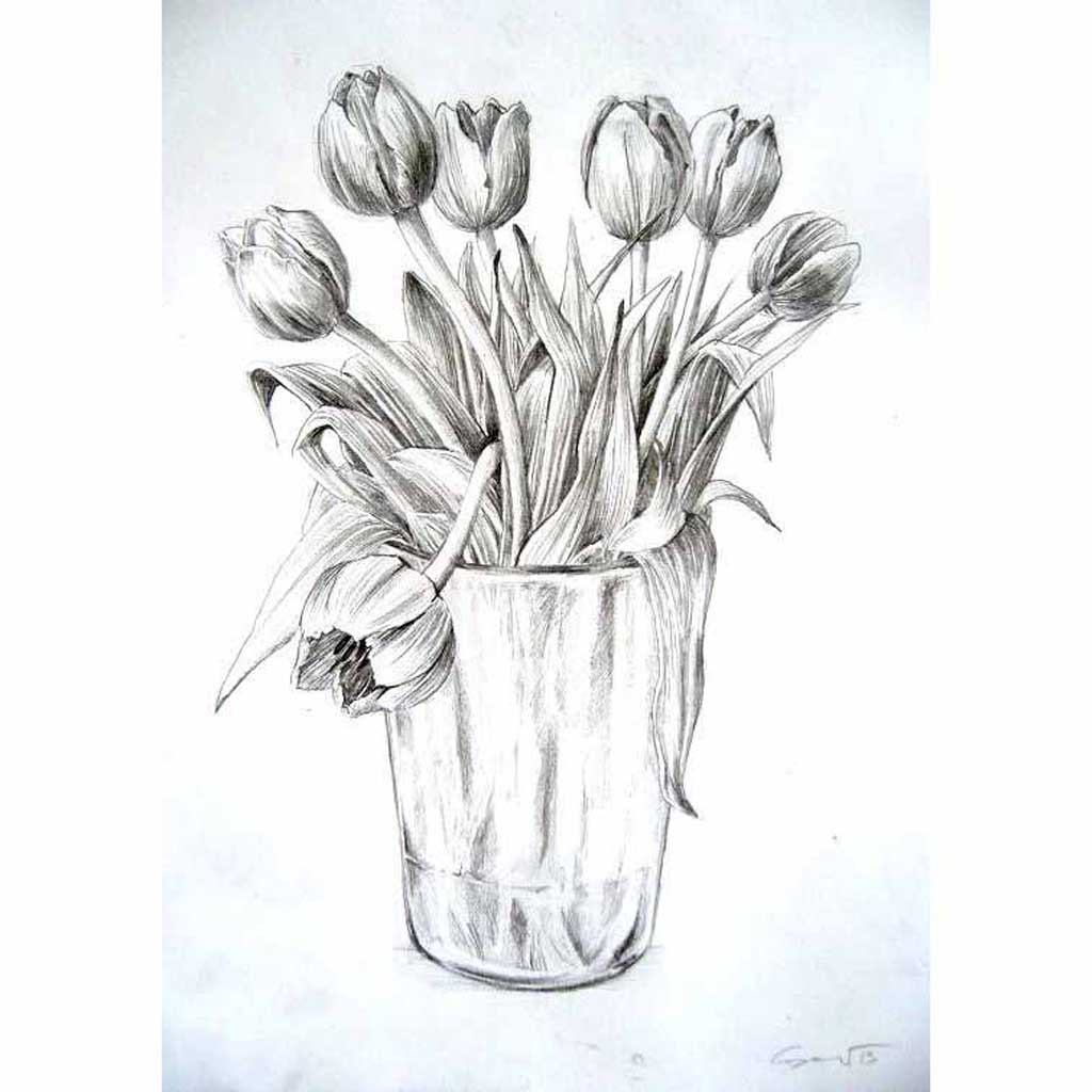 flower and pot drawing
